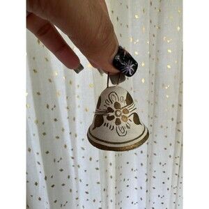 Vintage Hand-Painted Miniature Ceramic Christmas Bell Ornament Functional
